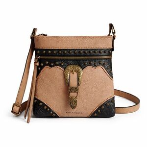 Rein & Bridle Tan & Black Tooled Western Crossbody Bag